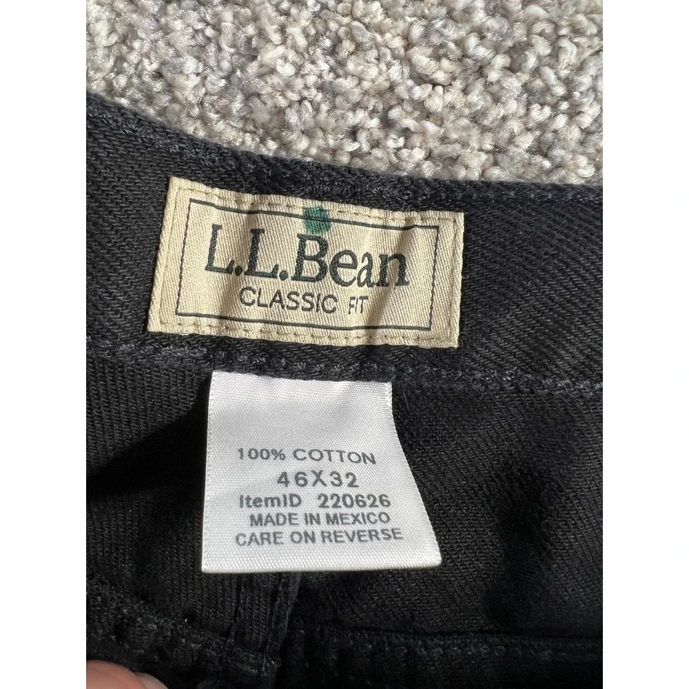 NWT LL Bean Mens Classic Fit Black Denim Jeans 46x32 100% Cotton